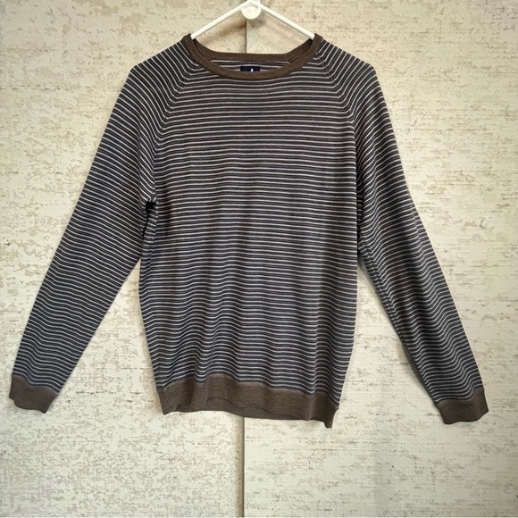 Johnnie-O Mens Virgil Prep Merino Wool Striped Sweater Sz Medium Gray Tan White - Picture 16 of 16